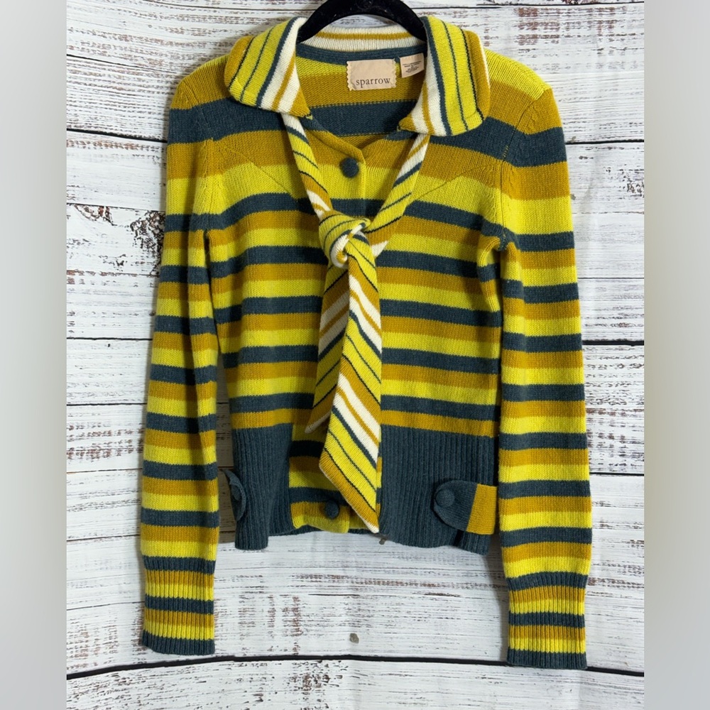 Sparrow sweater womens size XS‎ striped cardigan lamb wool Knit Button Up